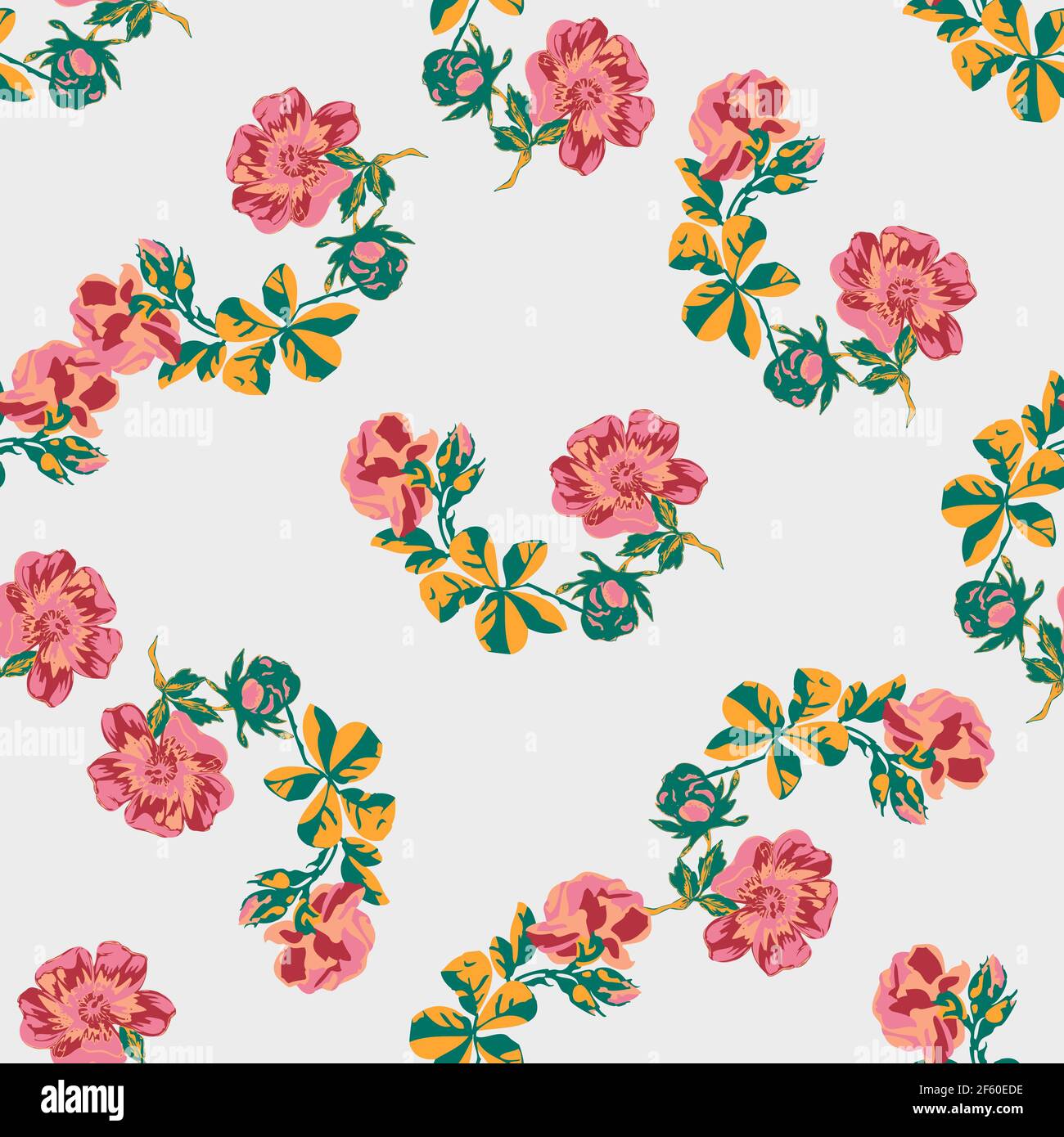 Hand gezeichnet Blumen Rosen Zweig, Blätter nahtlose Muster abstrakt Hintergrund Tapete. Linienkunst botanische Illustration. Florale Wandkunst Vektor illust Stock Vektor