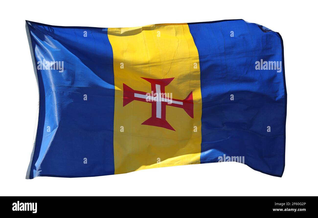 Flagge von Madeira, isoliert auf weißem Hintergrund Stockfoto