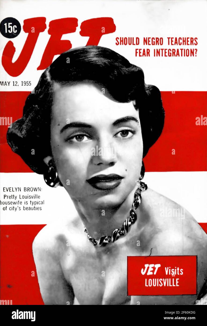 JET American Magazin konzentrierte sich auf Themen für die afroamerikanische Gemeinschaft, gegründet 1951. Eine Abdeckung von 1955 Stockfoto