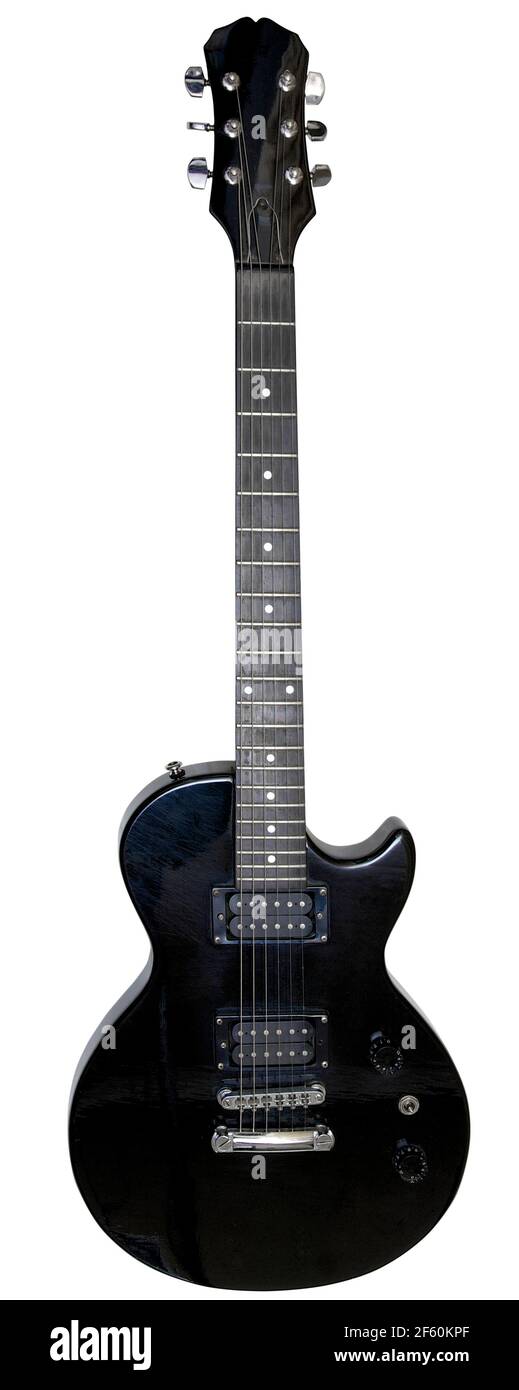 Schwarze e-Gitarre auf weißem Hintergrund Stockfoto Schwarze e-Gitarre auf weißem Hintergrund Stockfoto
