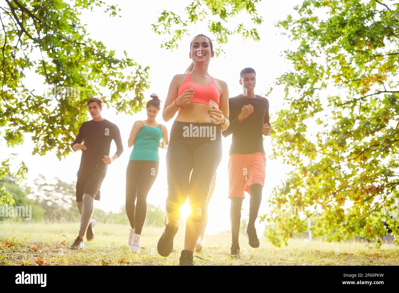 Jogging-Gruppe gemeinsam für das Training in der Natur Stockfoto