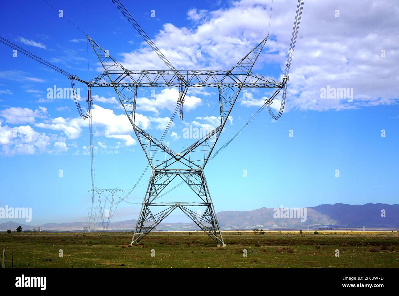 Stromleitungen in der Landschaft Stockfoto