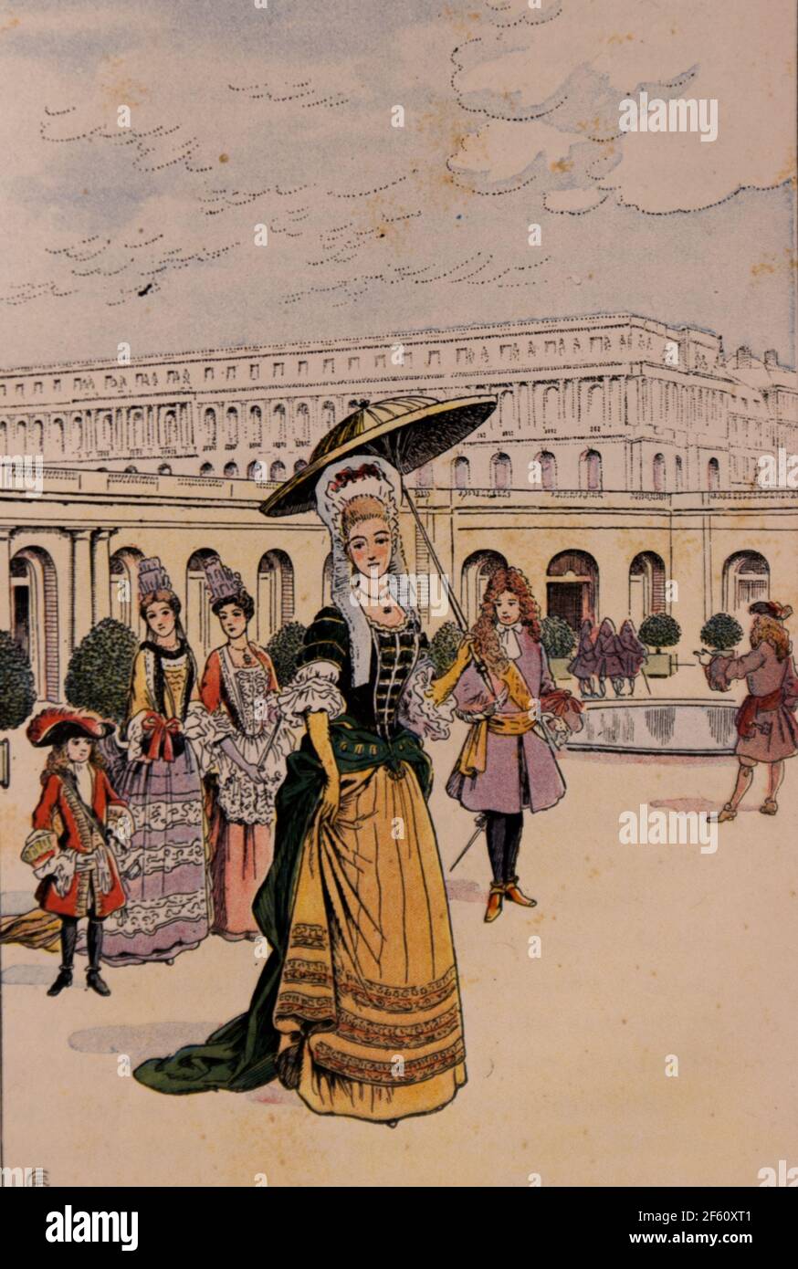 Mode sous louis XIV a versailles ,l'evangile profanepar la comtesse De tramar, Editeur Sieger havard 1905 Stockfoto