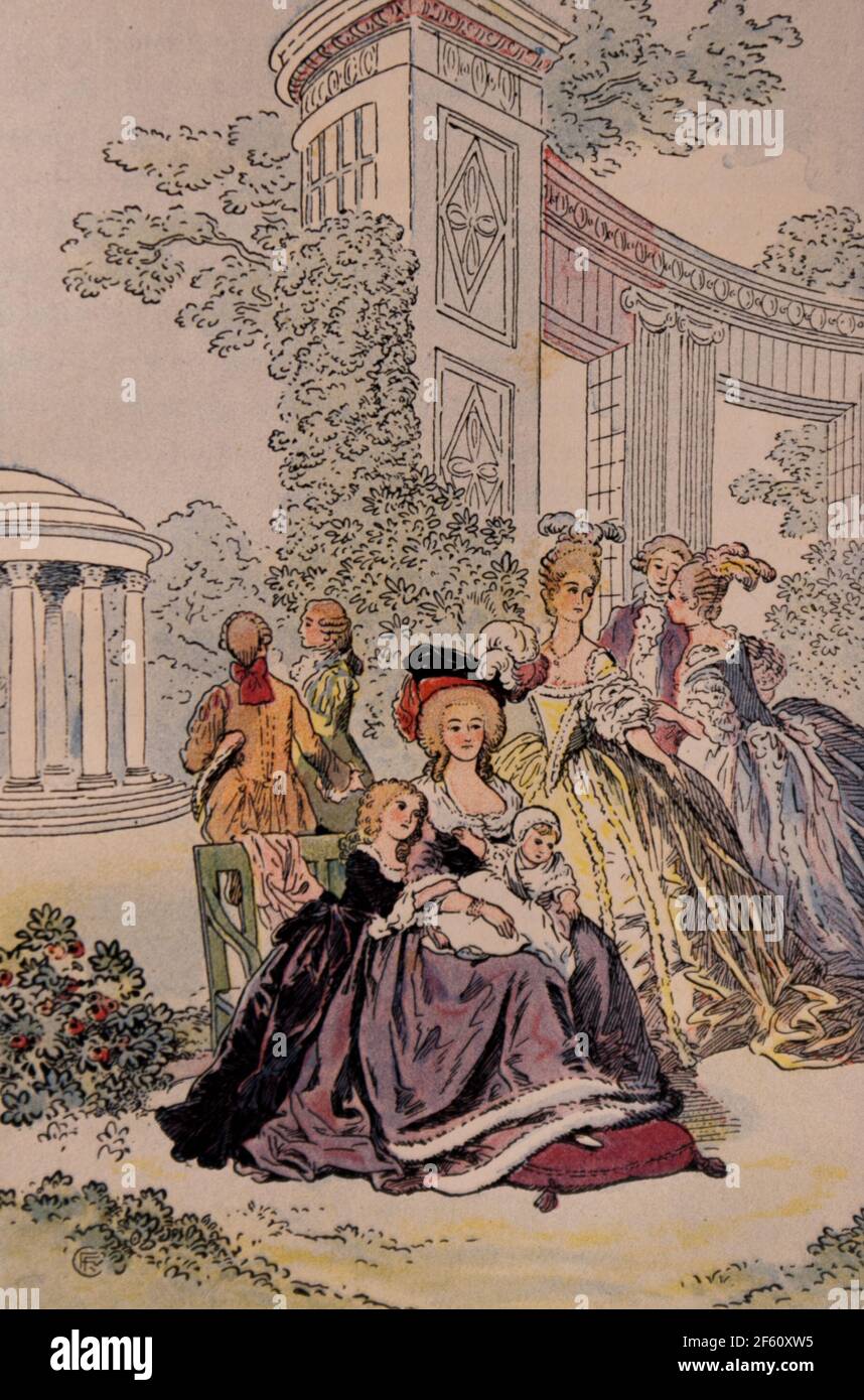 Mode,marie antoinette a trianon, l'evangile profanepar la comtesse de tramar,Editeur Victor havard 1905 Stockfoto