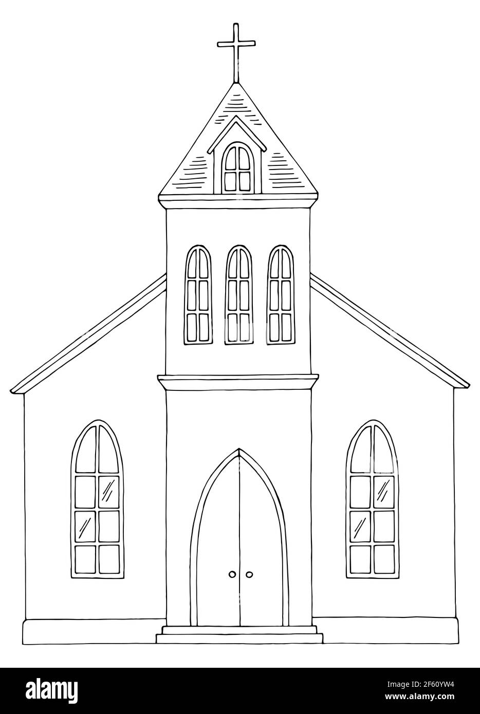 Kirche außen Grafik schwarz weiß Skizze Illustration Vektor Stock Vektor