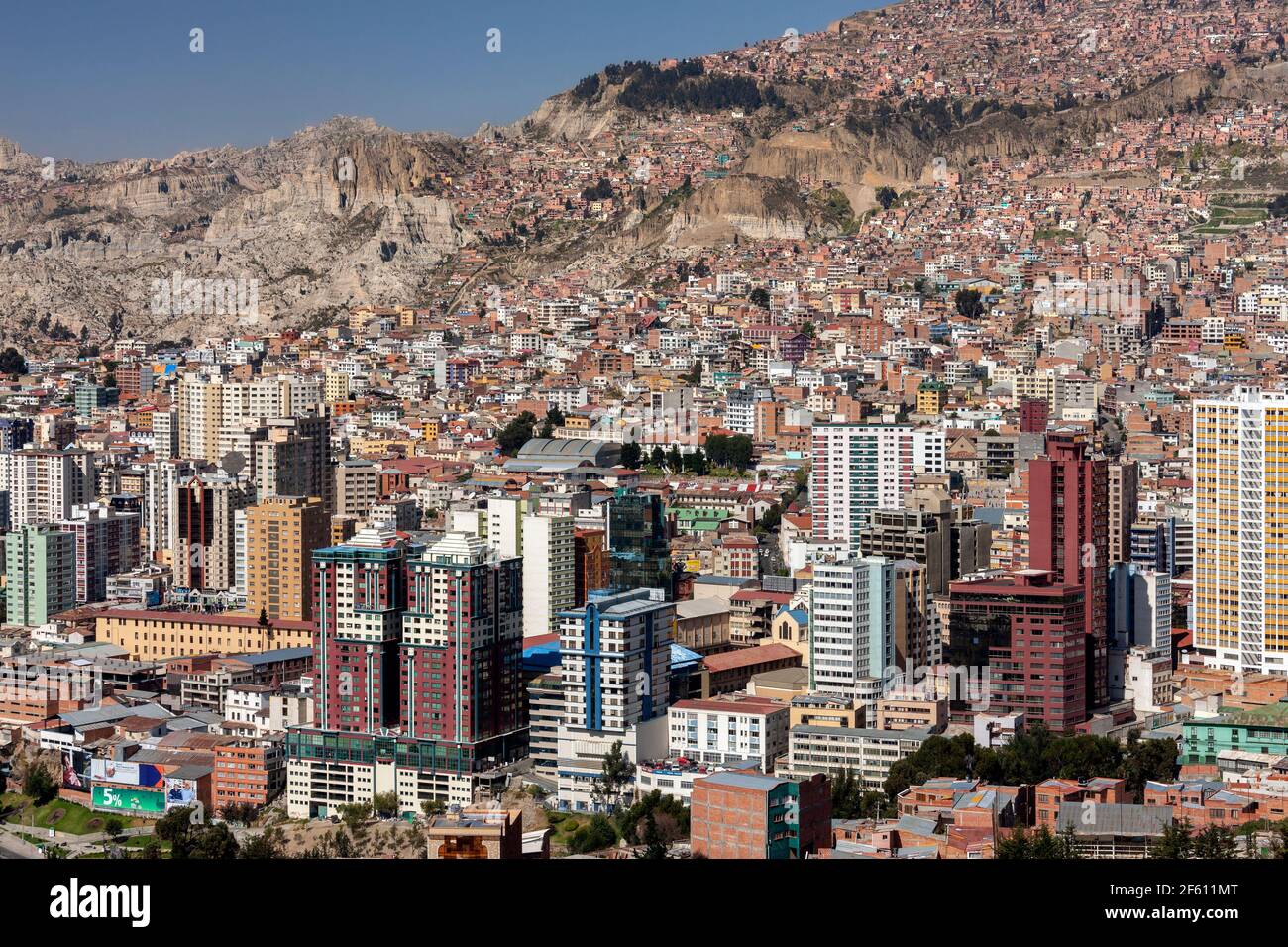 Downtown-Bereich der Stadt La Paz in Bolivien, Südamerika. Stockfoto