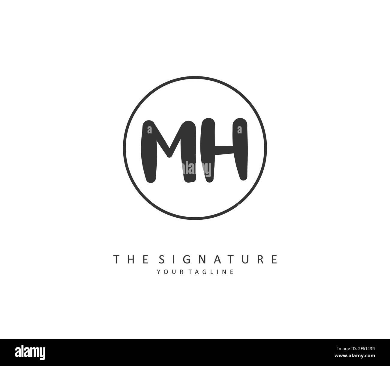 M H MH Anfangsbuchstabenhandschrift und Signaturlogo. Ein Konzept handschriftlich Initiallogo mit Template-Element. Stock Vektor
