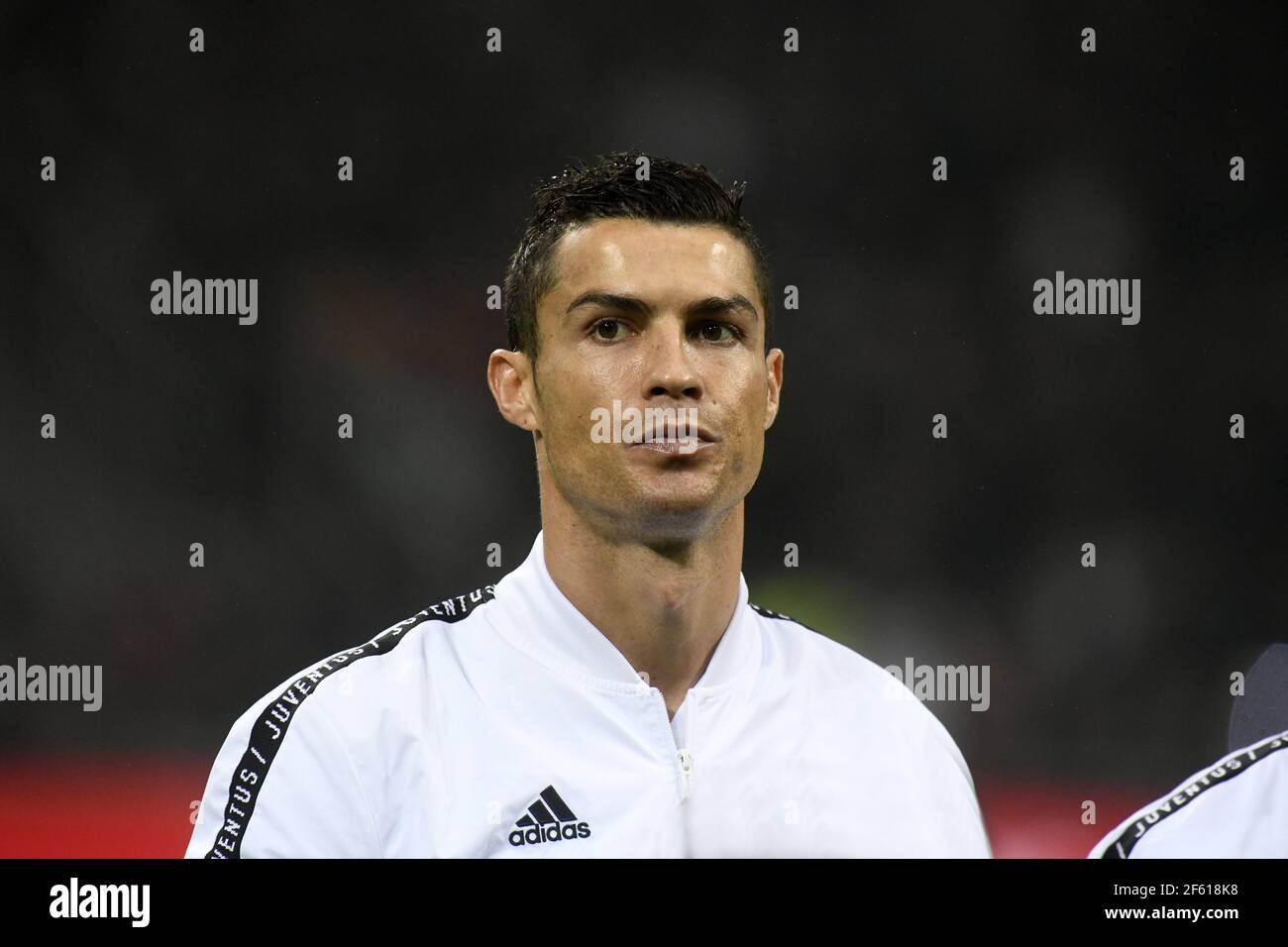 Der Fußballspieler Cristiano Ronaldo des FC Juventus porträtierte vor dem Spiel AC Milan gegen FC Juventus in der Serie A. Stockfoto