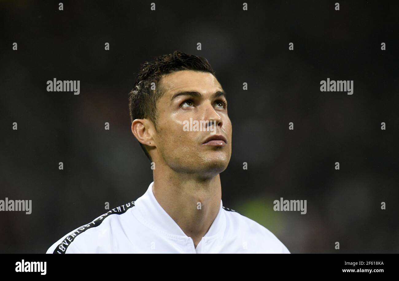 Der Fußballspieler Cristiano Ronaldo des FC Juventus porträtierte vor dem Spiel AC Milan gegen FC Juventus in der Serie A. Stockfoto