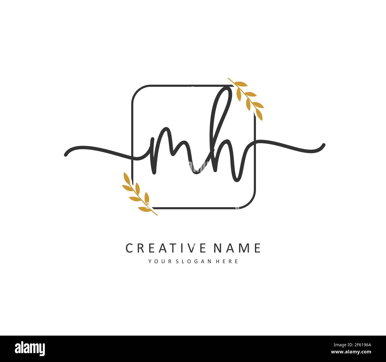 M H MH Anfangsbuchstabenhandschrift und Signaturlogo. Ein Konzept handschriftlich Initiallogo mit Template-Element. Stock Vektor