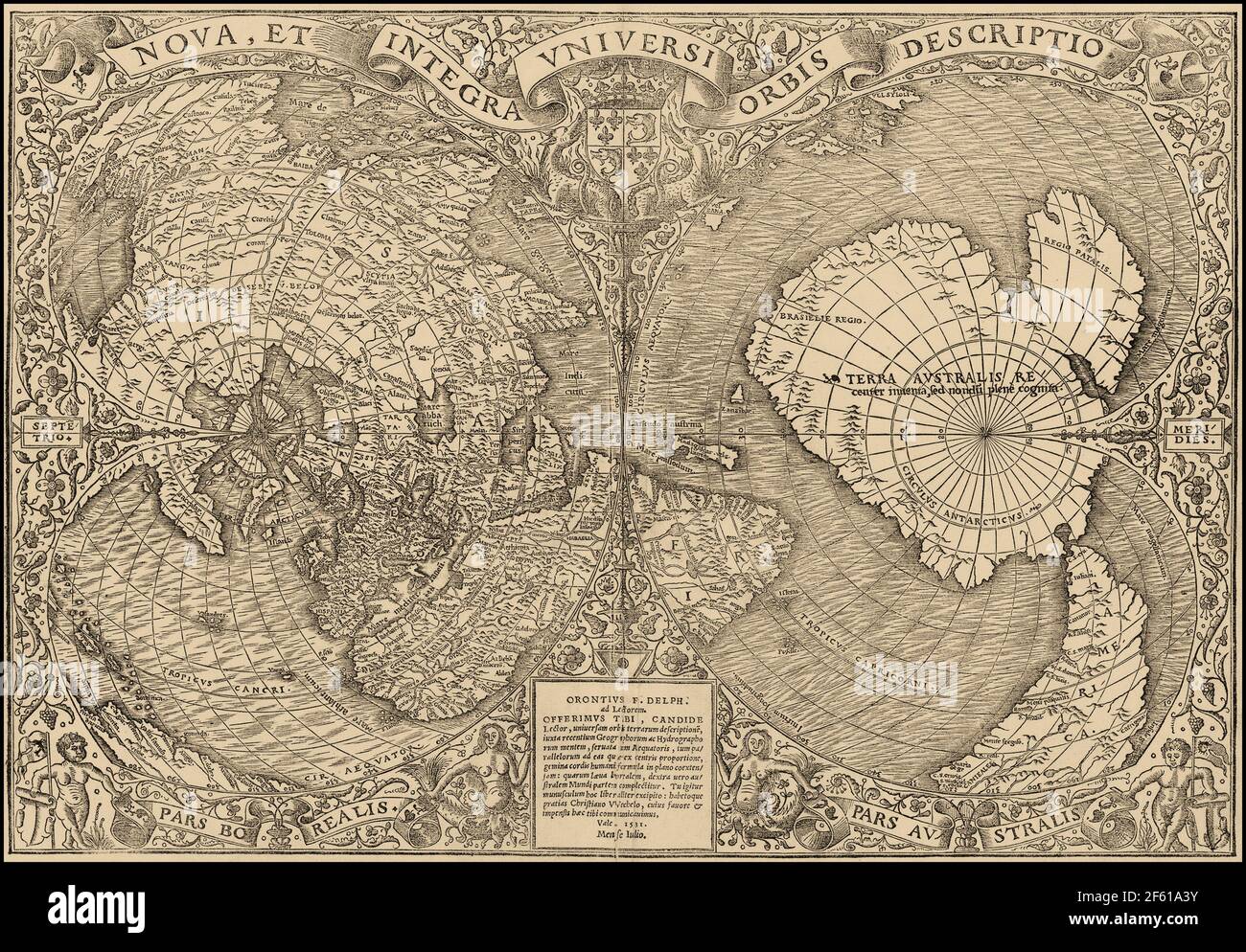 Weltkarte, Oronce Fine, 1531 Stockfoto