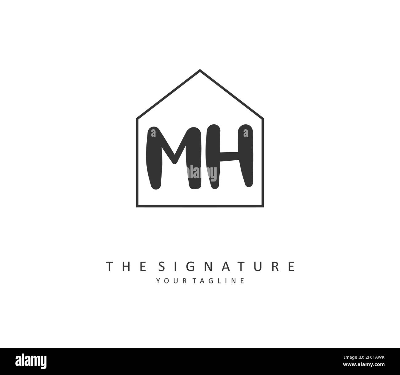 M H MH Anfangsbuchstabenhandschrift und Signaturlogo. Ein Konzept handschriftlich Initiallogo mit Template-Element. Stock Vektor