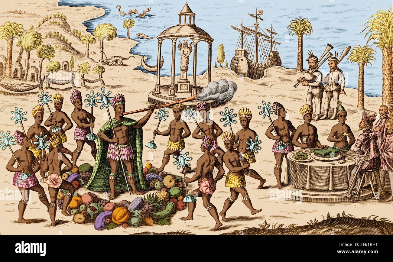 Südamerikanische Indianer Ritual Zeremonie, 1490er Jahre Stockfoto