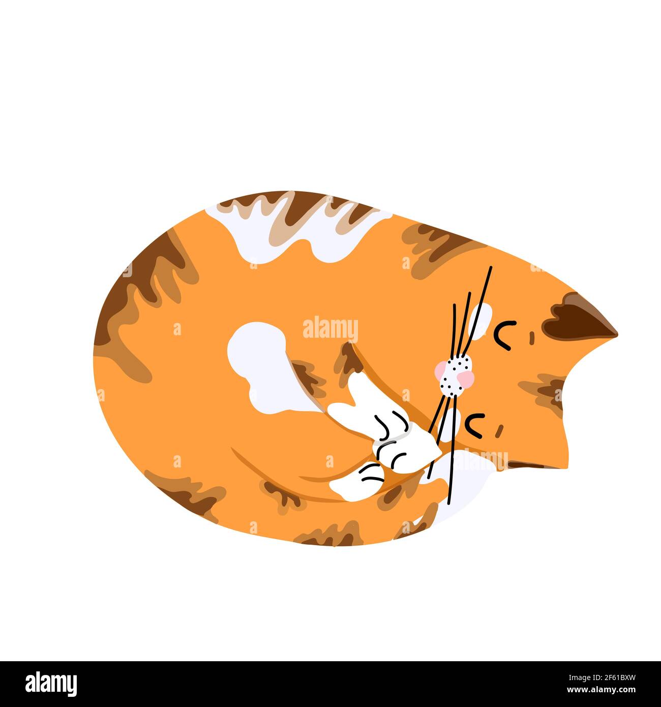 Rote Katze schlafen mit ausgestreckten Pfoten, niedlichen Cartoon-Charakter, Haustier, Vektor-Objekt isoliert auf weißem Hintergrund, Handzeichnung. Stock Vektor