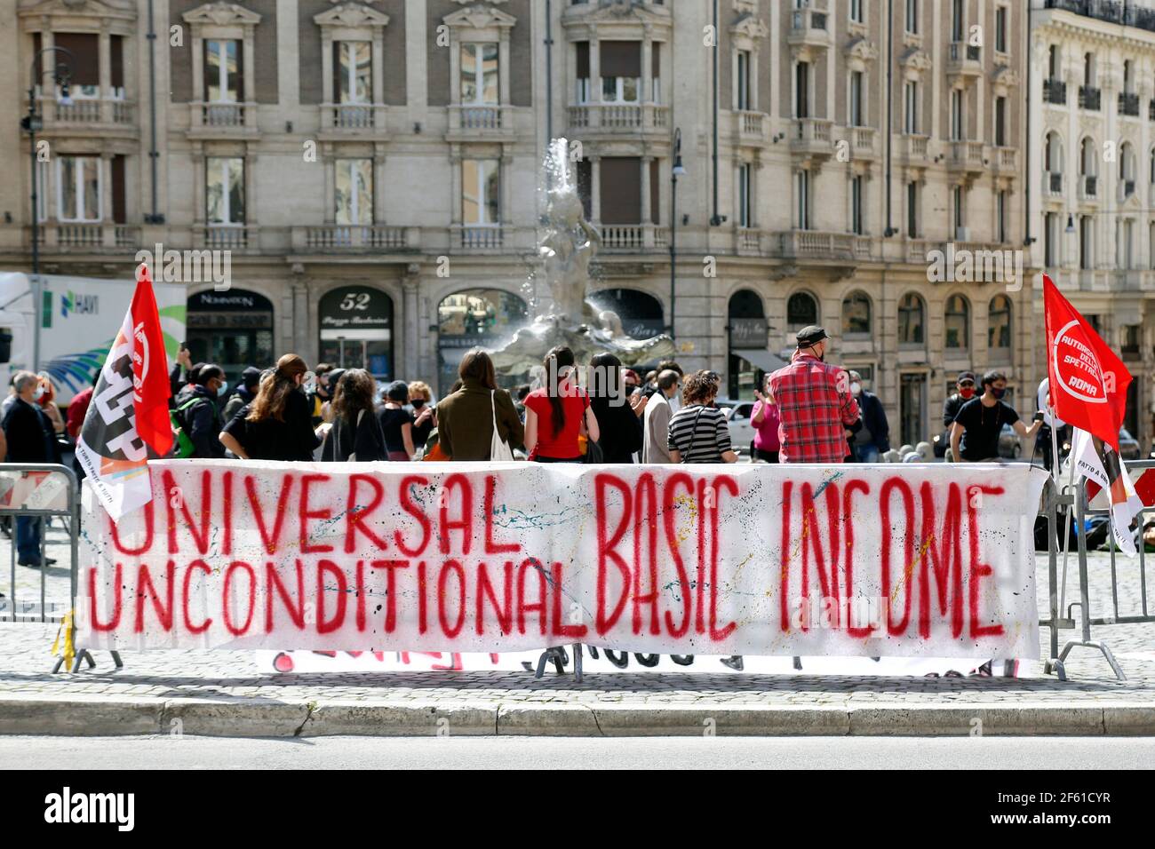 Rom, Italien. März 2021, 26th. Protest der Show-Business-Arbeiter und der Fahrer von Glovo, Just Eat, Uber und Deliveroo für mehr Rechte und für eine bessere Regulierung der Arbeit zu bitten. Rom (Italien), März 26th 2021 Foto Samantha Zucchi Insidefoto Kredit: Insidefoto srl/Alamy Live News Stockfoto