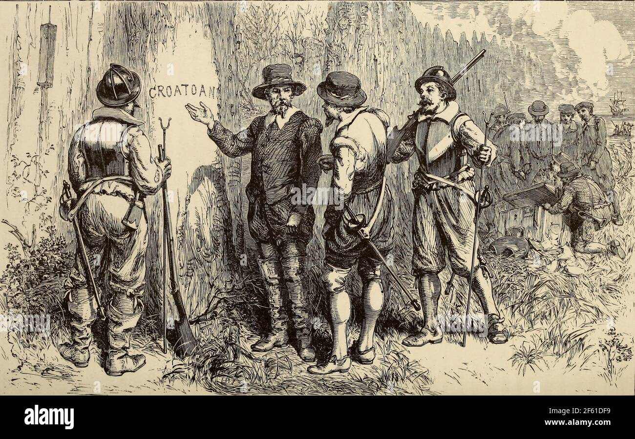 John White kehrt zur Kolonie Roanoke zurück, 1590 Stockfoto
