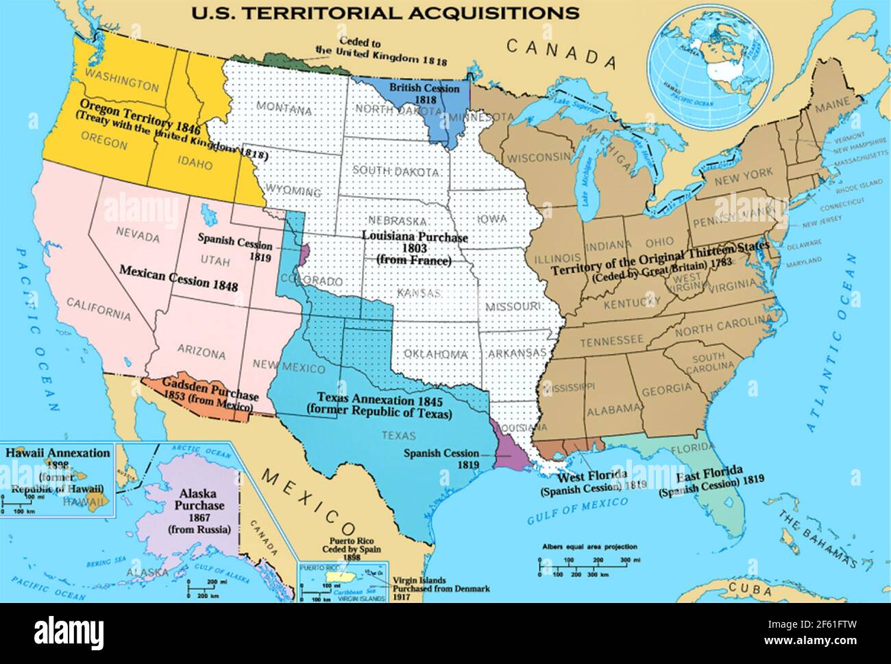Territoriale Akquisitionen der Vereinigten Staaten, Karte Stockfoto