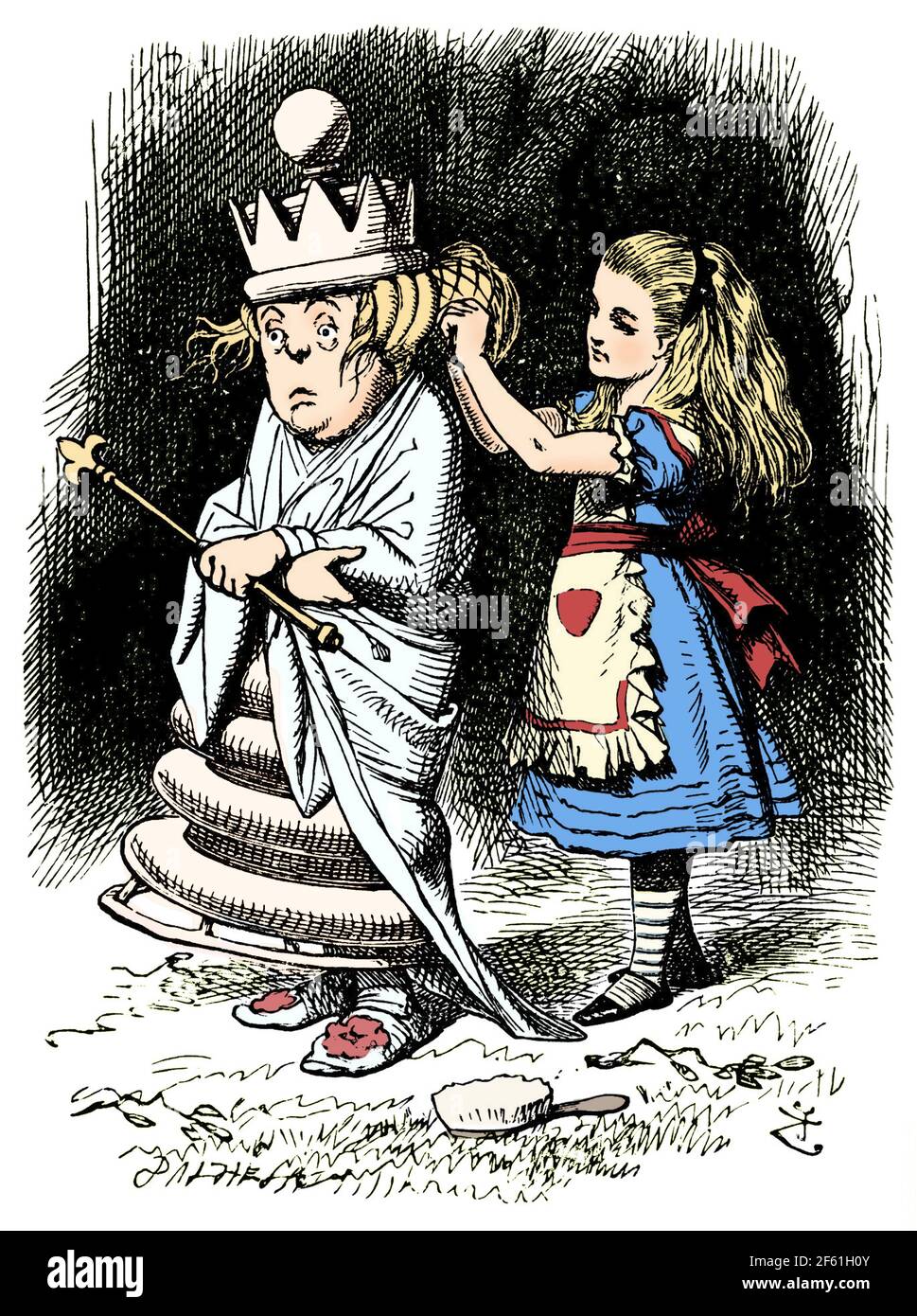 Durch das Looking-Glass sprachen Alice und die Weiße Königin an Stockfoto