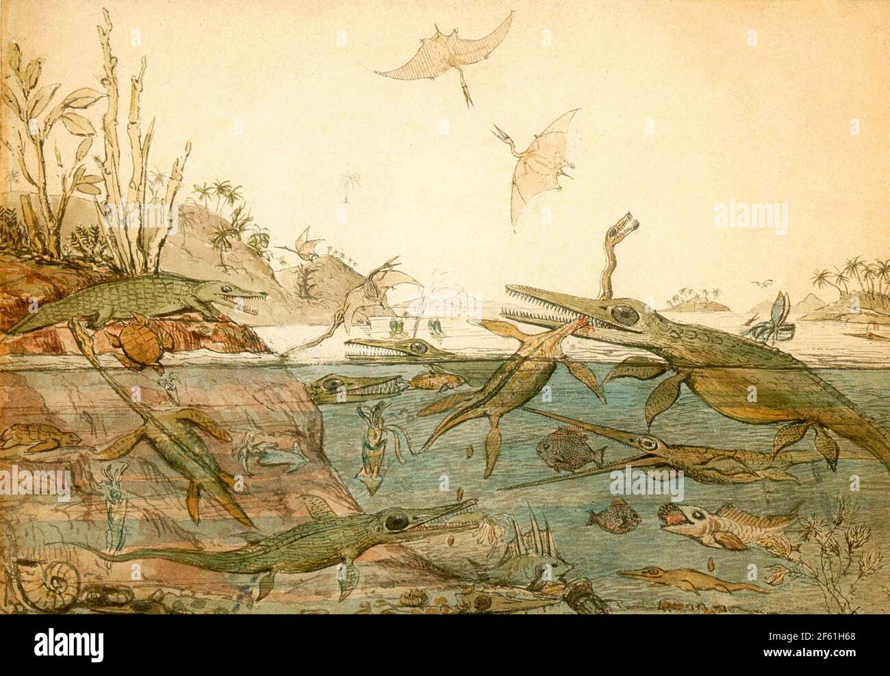 Prähistorische Tiere, Henry de la Beche, 1830 Stockfoto