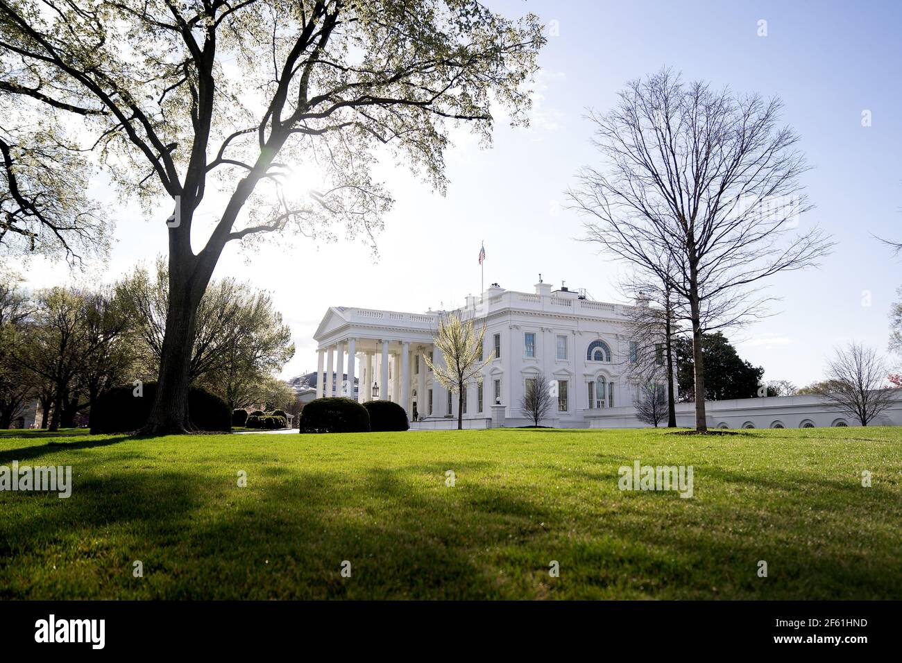 Washington, Usa. März 2021, 29th. Das Weiße Haus in Washington, DC am Montag, 29. März 2021. Pool Foto von Stefani Reynolds/UPI Kredit: UPI/Alamy Live Nachrichten Stockfoto