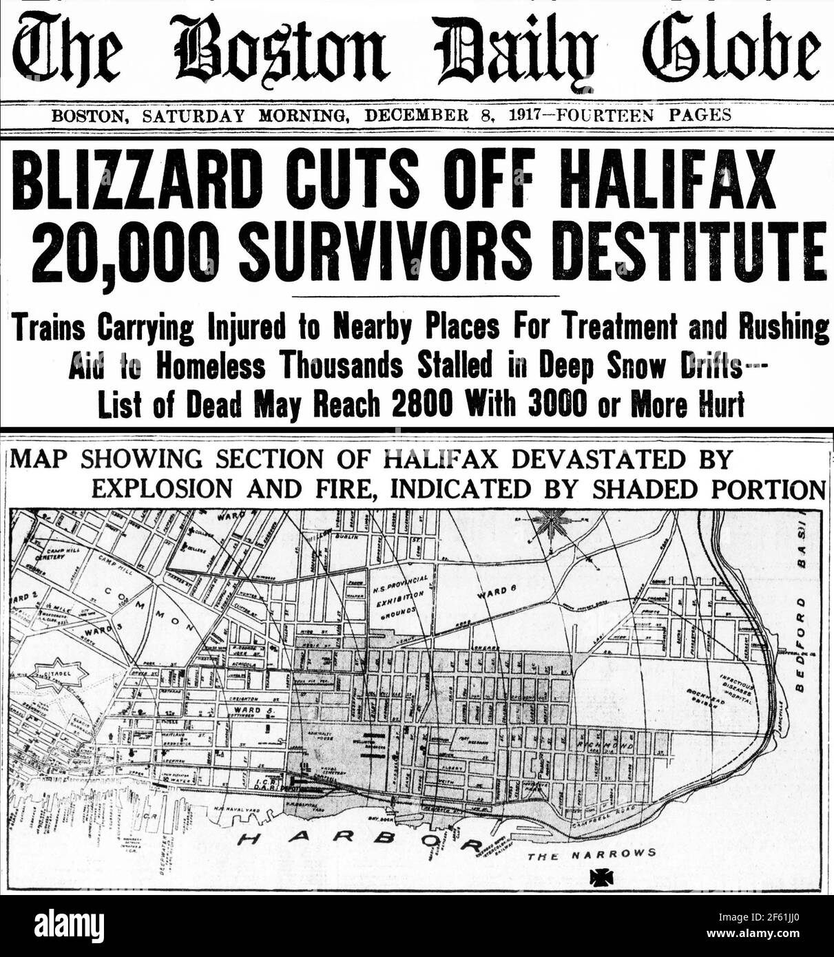 Halifax Explosion, Artikel in Zeitung, 1917 Stockfoto