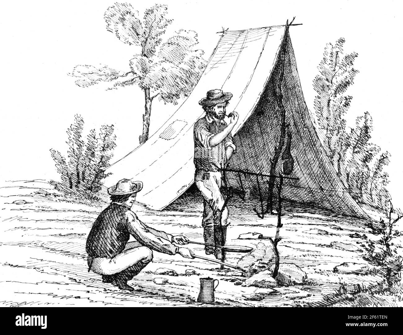 Gold Miners Cooking, Kalifornien, 1850er Jahre Stockfoto