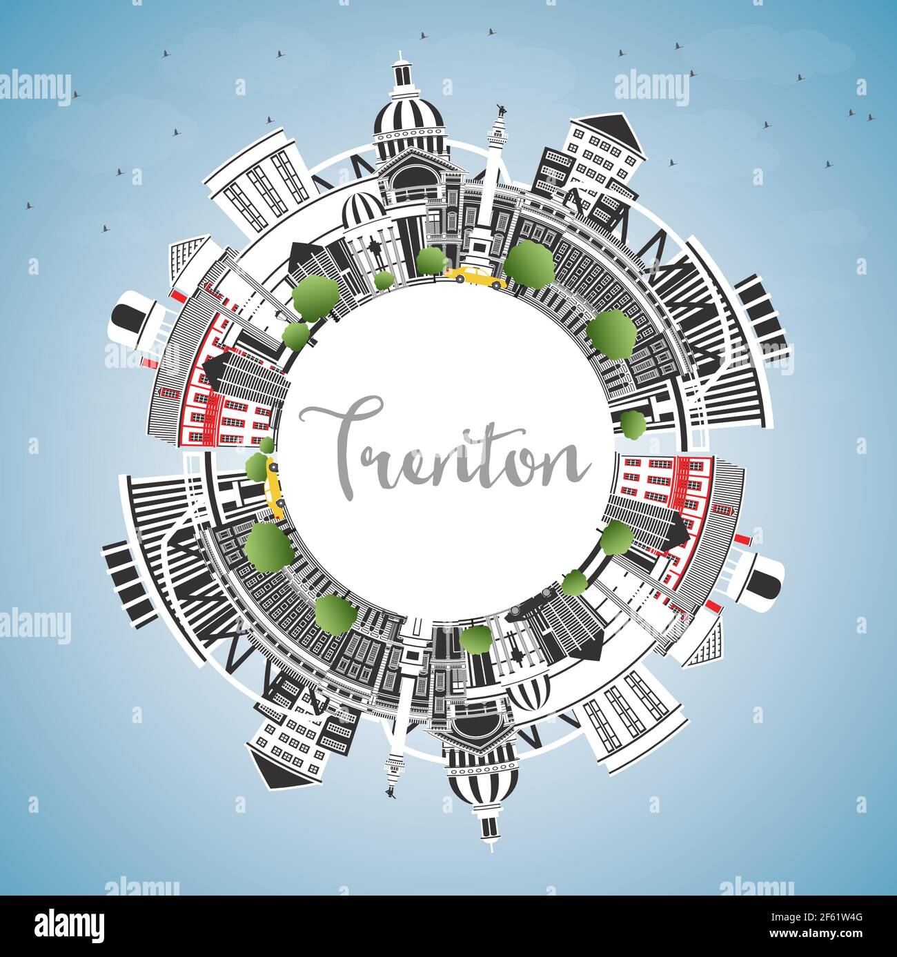 Hauptstadt Des Us Bundesstaates New Jersey Trenton New Jersey City Skyline mit Colour Buildings, Blue Sky und Copy