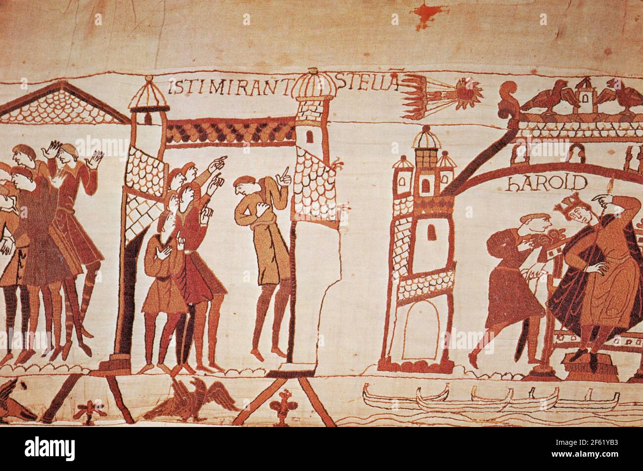 Wandteppich Von Bayeux. Halleys Komet von 1066 Stockfoto