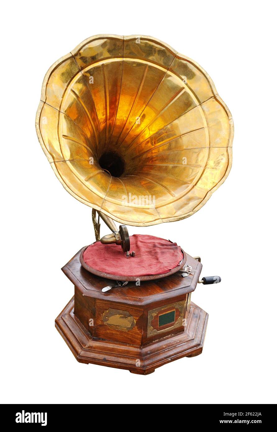 Retro altes Grammophon isoliert auf weißem Hintergrund. Stockfoto