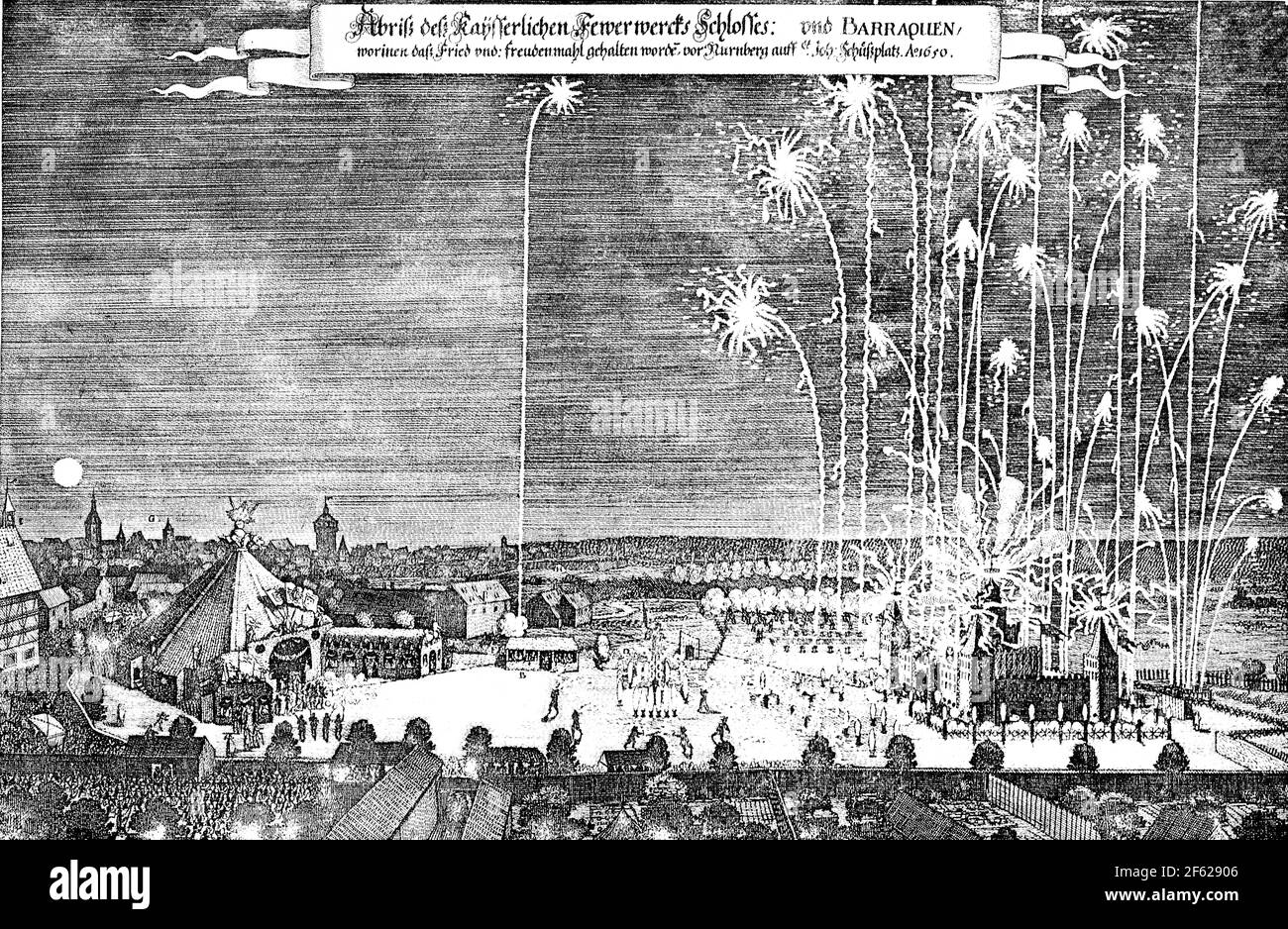 Feuerwerk in Nürnberg, 1650 Stockfoto