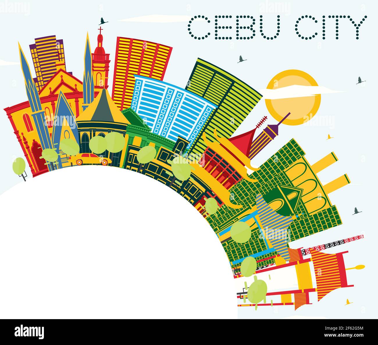 Cebu City Philippines Skyline mit Color Buildings, Blue Sky und Copy Space. Vektorgrafik. Business Travel und Tourismus Konzept mit modernen. Stock Vektor