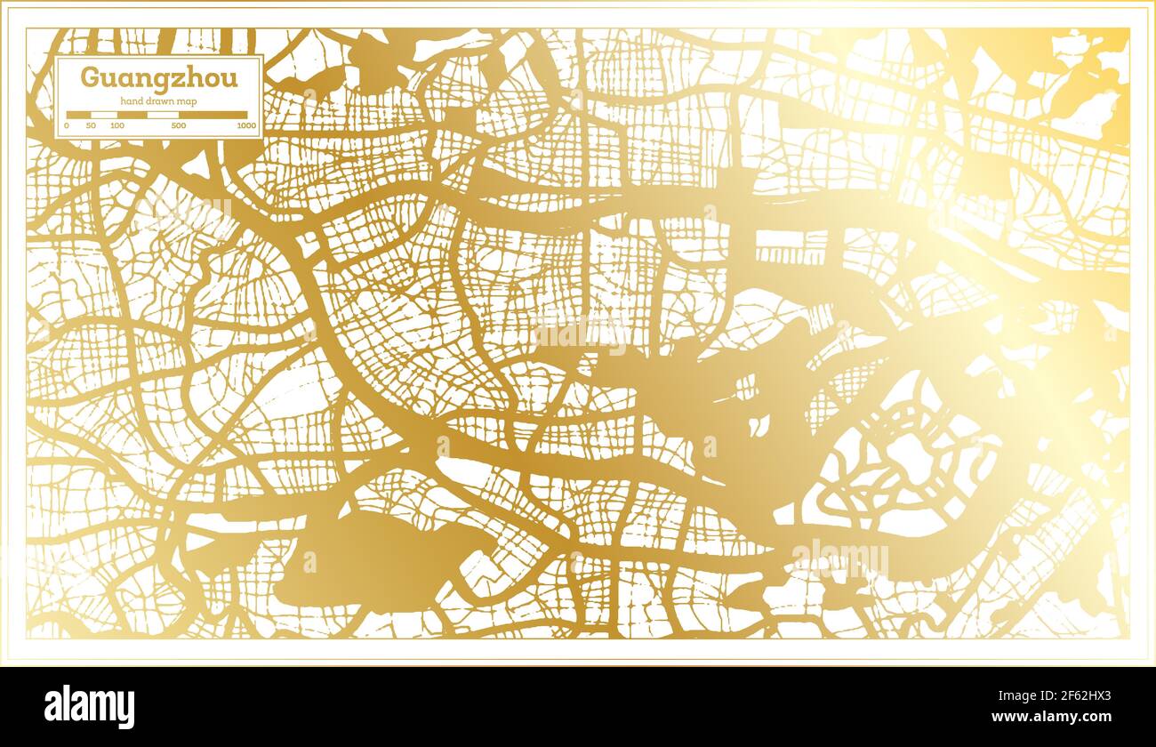 Guangzhou China Stadtplan im Retro-Stil in Golden Color. Übersichtskarte. Vektorgrafik. Stock Vektor