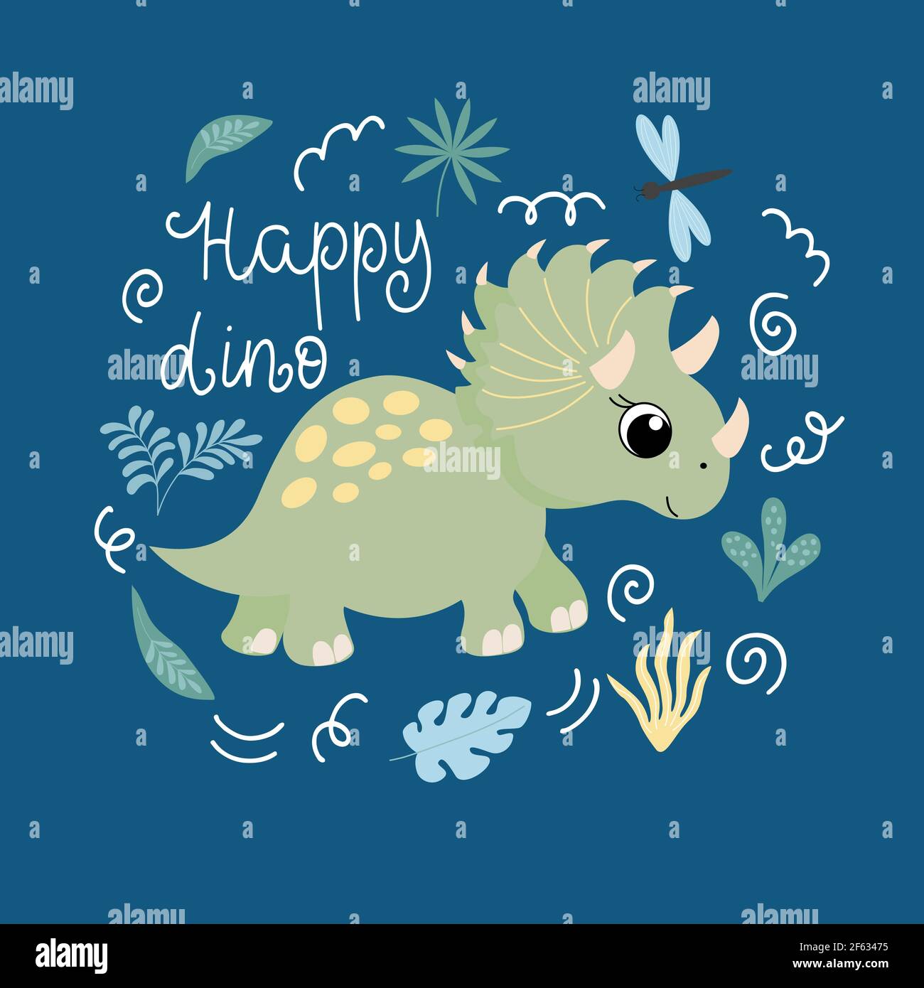 Niedlicher Dinosaurier mit der Aufschrift - Happy Dino Stock Vektor