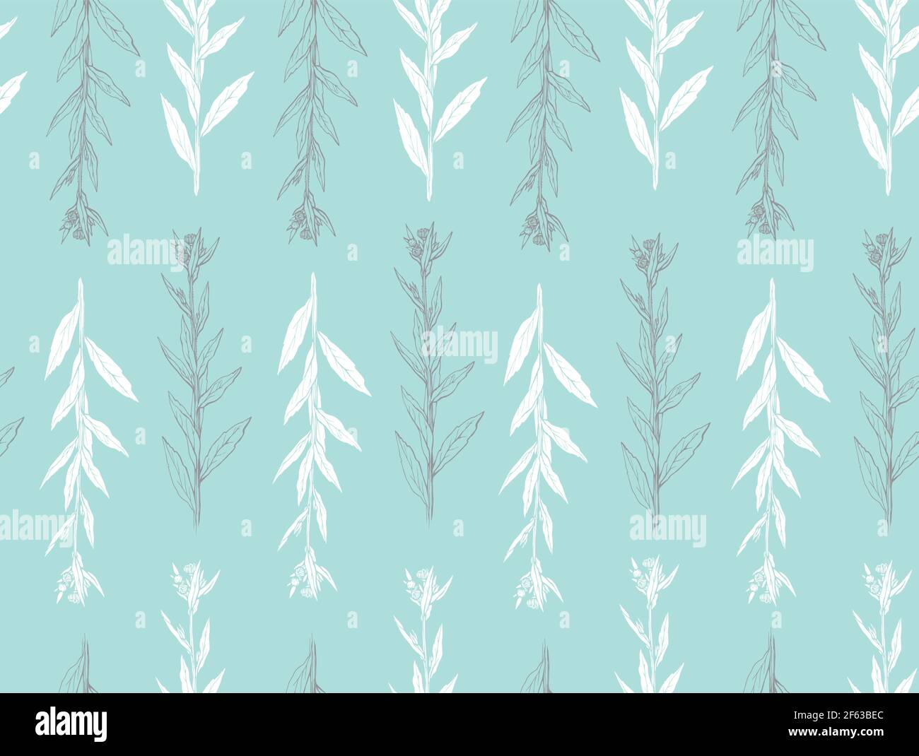 Nahtloses Muster mit handgezeichneter Wildblume mit Blättern. Vektorgrafik. Botanisches Muster für Textilien und Tapeten. Stock Vektor