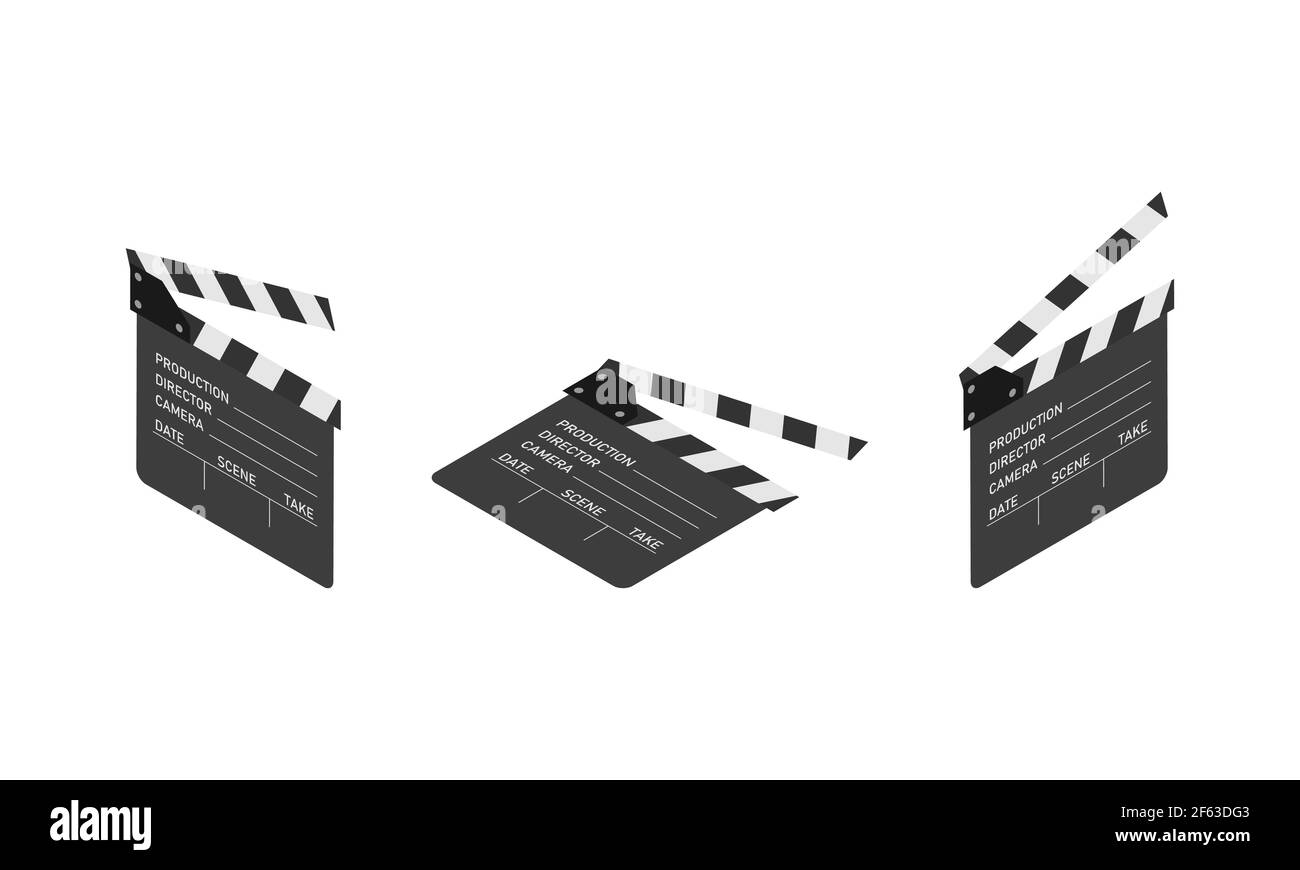 Film Clap Board Kino Vektor Illustration. Klappplatine in isometrisch isoliert auf weißem Hintergrund Vektor EPS 10 Stock Vektor