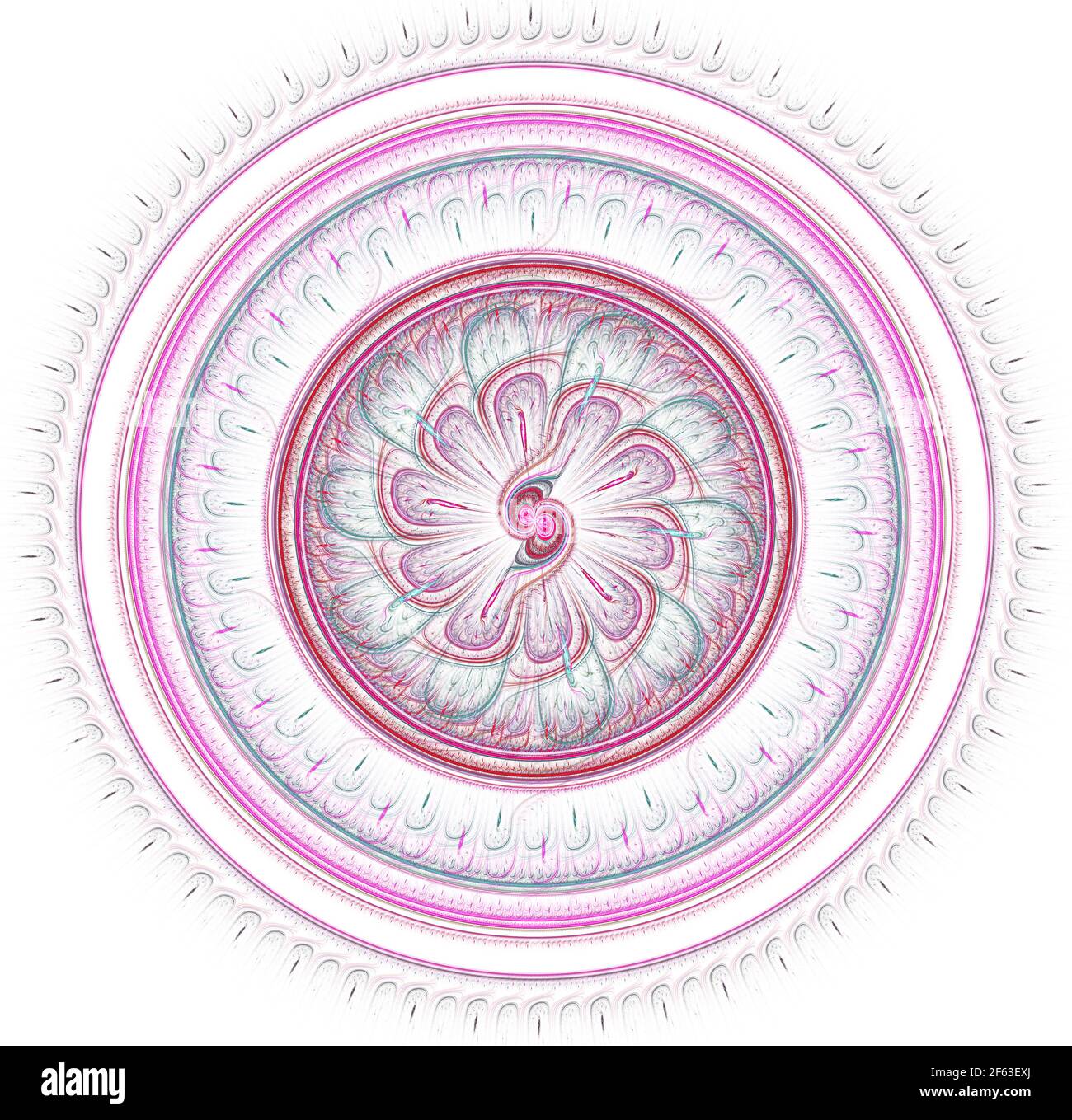 Fraktales Mandala auf dem Hintergrund. Verrückte abstrakte fraktale Formen mit kaleidoskopischen Muster Stockfoto