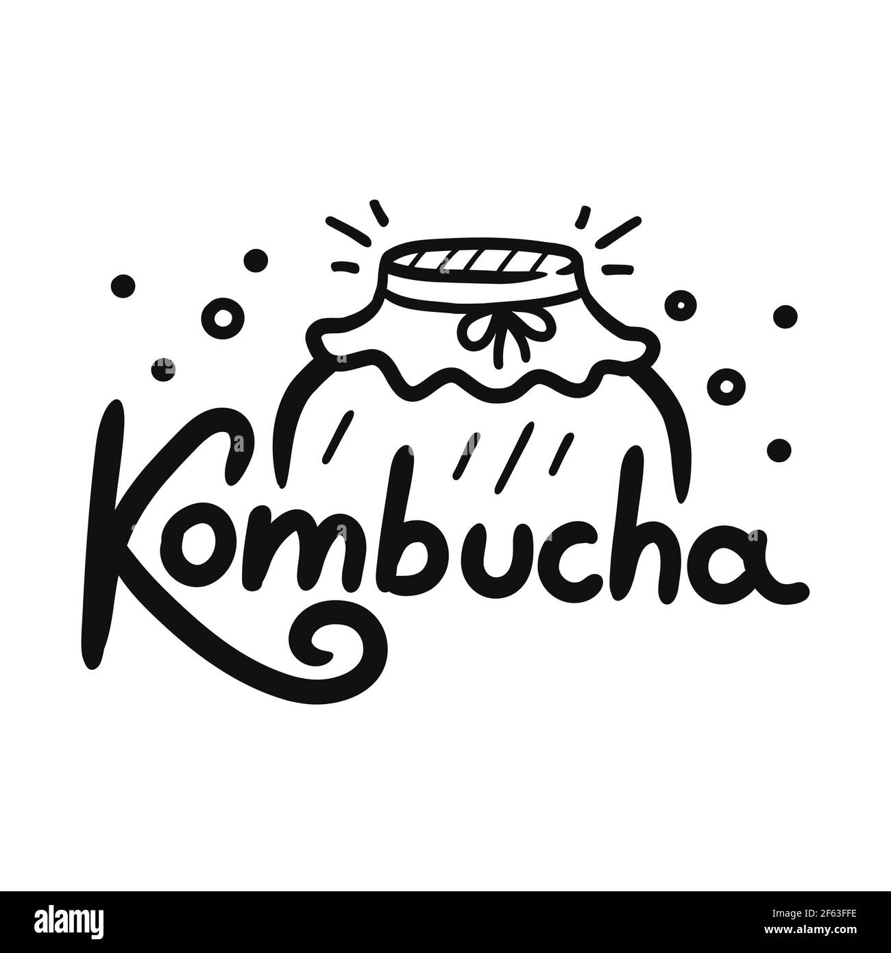 Kombucha Zitat mit JAR-Logo. Vektor handgezeichnete Cartoon-Illustration. Isoliert auf weißem Hintergrund. Kombucha Textdruck für T-Shirt, Poster, Logo-Konzept Stock Vektor