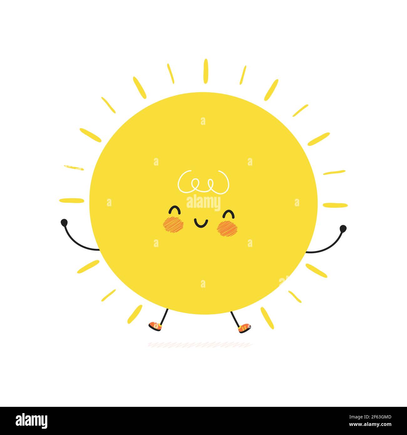 Niedliche lustige Sonne Charakter. Vektor Hand gezeichnet Cartoon kawaii Charakter Illustration Symbol. Isoliert auf weißem Hintergrund. Sun Charakter Konzept Stock Vektor
