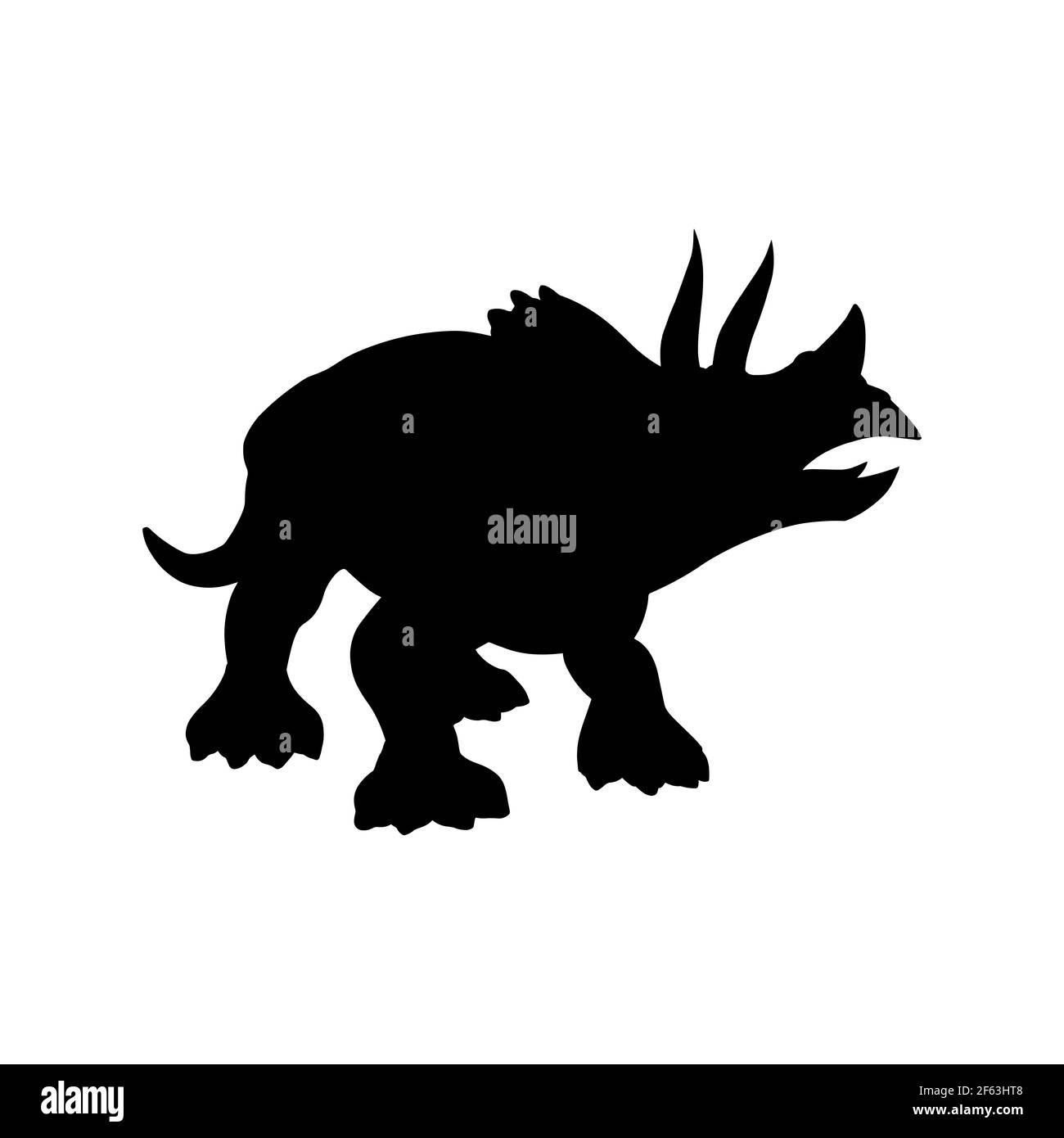 Schwarze realistische Silhouette eines Dinosauriers auf weißem Hintergrund. Triceratops. Vektorclipart Stock Vektor