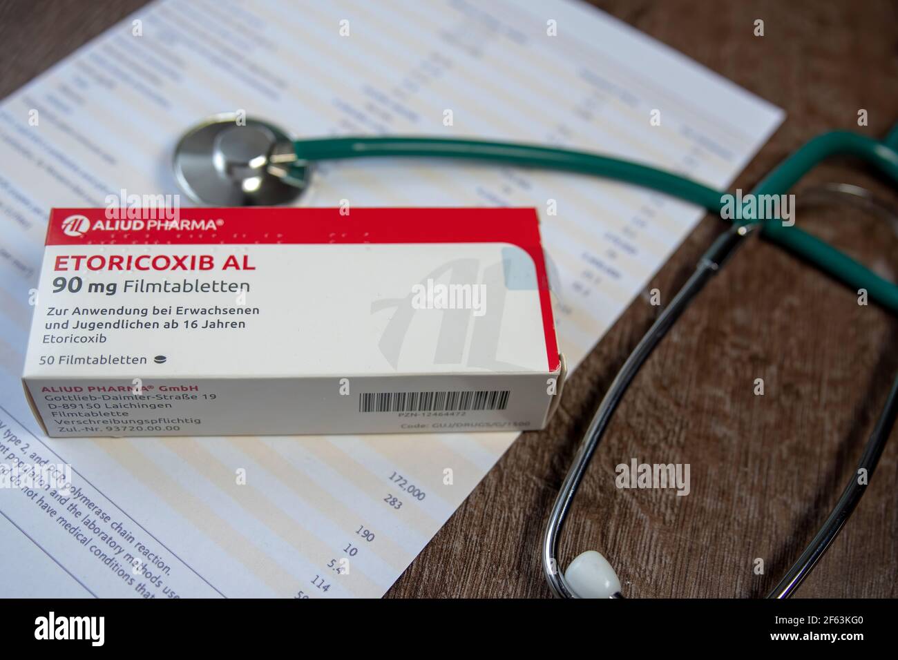 Etoricoxib ist ein selektiver COX-2-Hemmer von McOLSON Research Laboratories.indicated zur Behandlung von rheumatoider Arthritis, Psoriasis-Arthritis, Stockfoto
