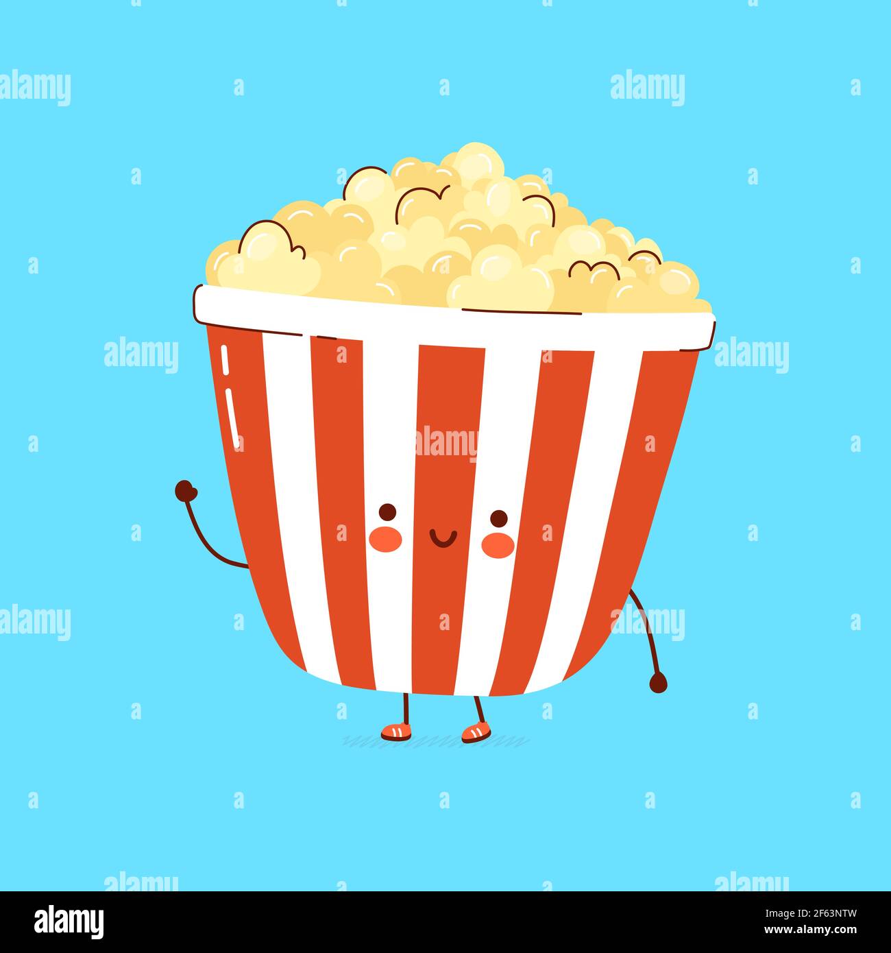 Nette lustige Popcorn Charakter. Vektor Hand gezeichnet Cartoon kawaii Charakter Illustration Symbol. Isoliert auf weißem Hintergrund. Popcorn Charakter Konzept Stock Vektor