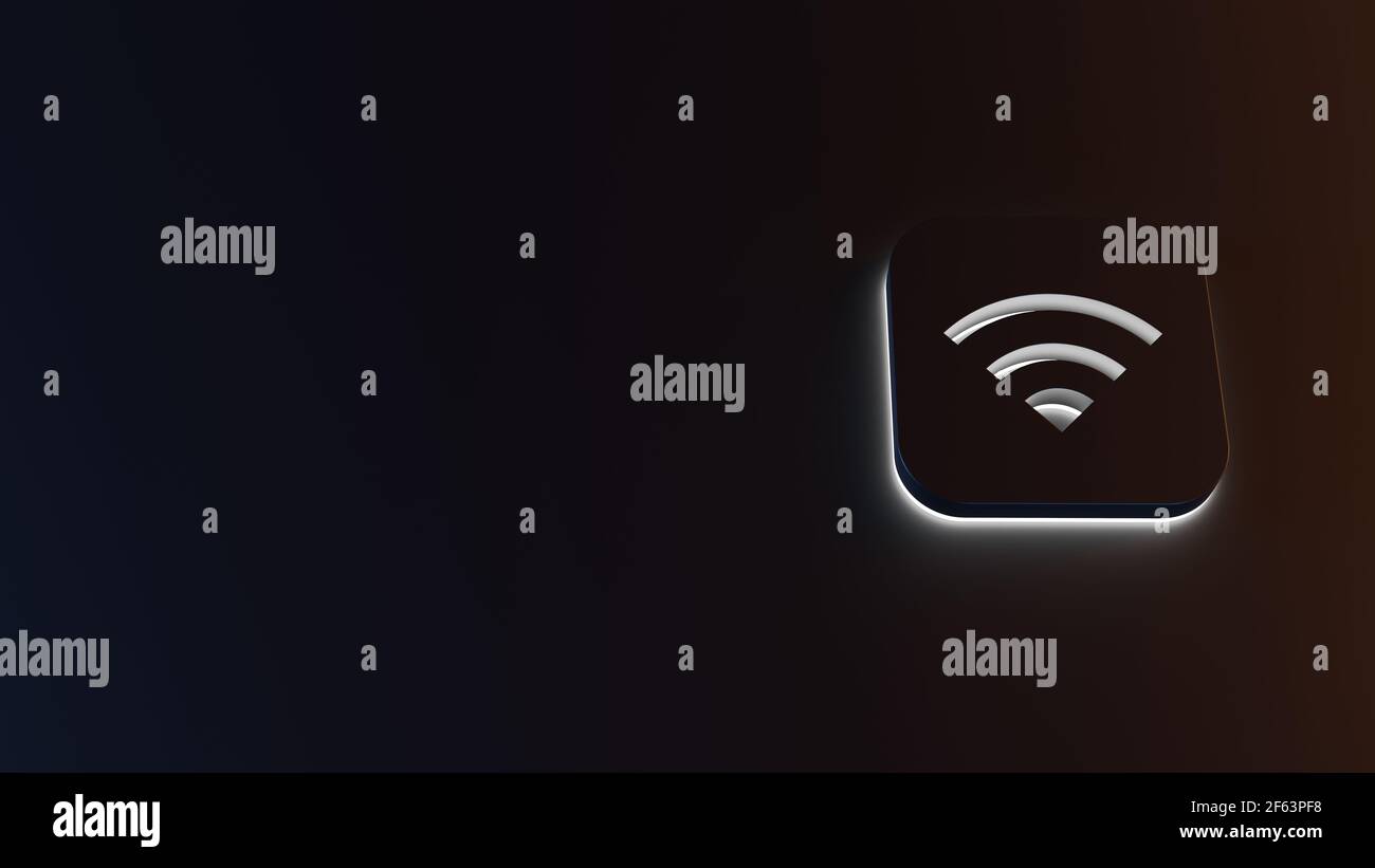 3D Rendering des weißen Lichtstreifensymbols für volles Wi-Fi Signal-App  auf iOS-Stil auf dunklem Hintergrund mit blau Und orangefarbene Spiegelung  Stockfotografie - Alamy