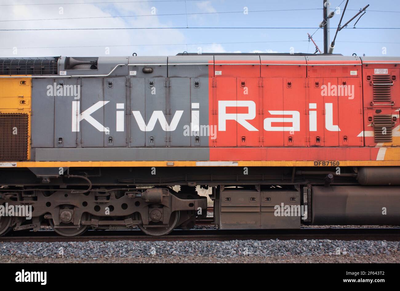 National Park Village, Neuseeland - April 5th 2019: Kiwi Rail Dieselmotor. Stockfoto