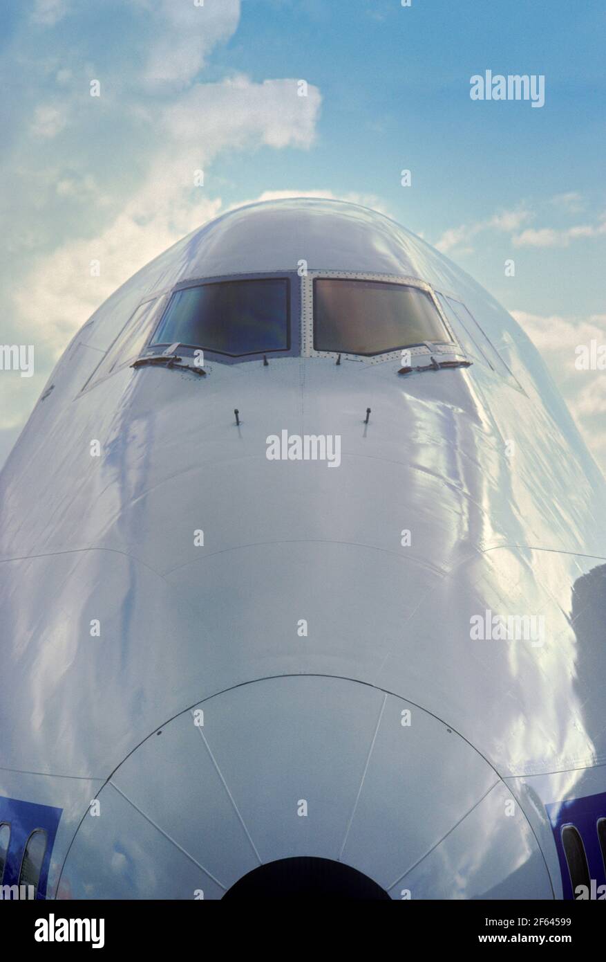 Fenster der Flugzeugbesatzung Boeing 747 Stockfoto
