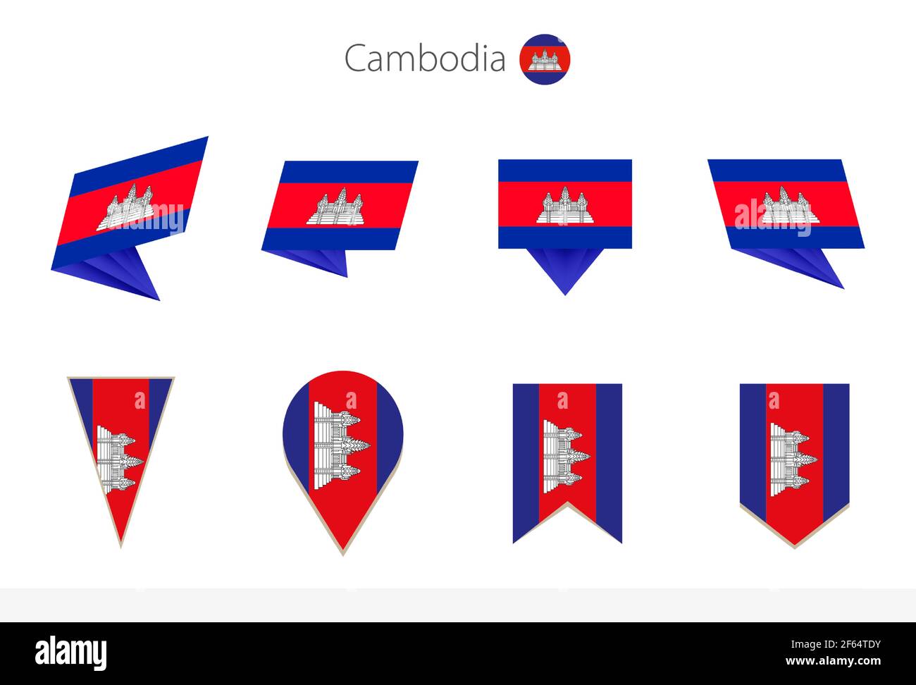 Kambodschanische Nationalflaggensammlung, acht Versionen von kambodschanischen Vektorflaggen. Vektorgrafik. Stock Vektor