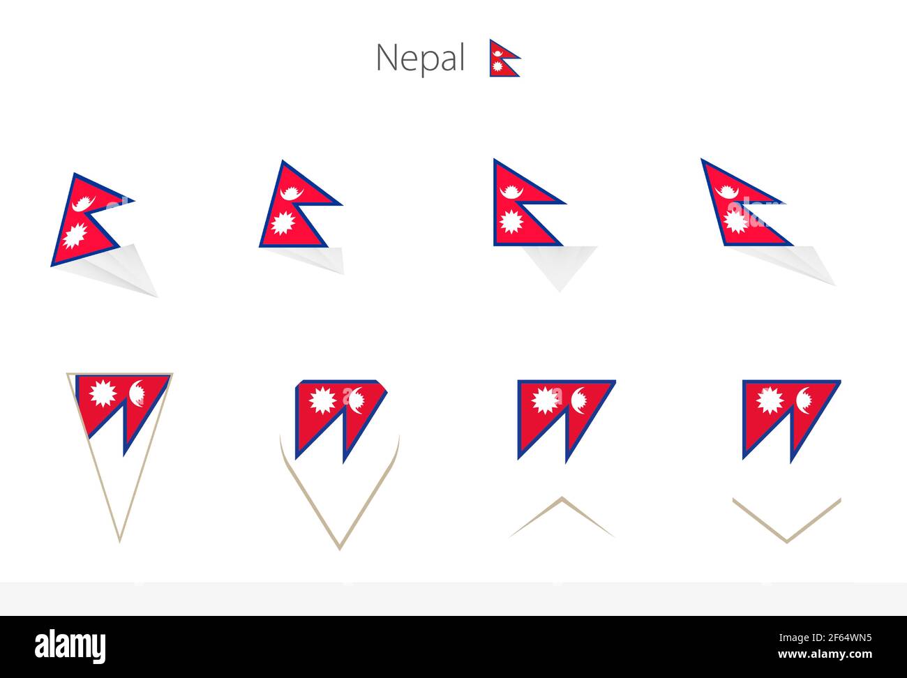 Nepal National Flag Collection, acht Versionen von Nepal Vektor-Flaggen. Vektorgrafik. Stock Vektor