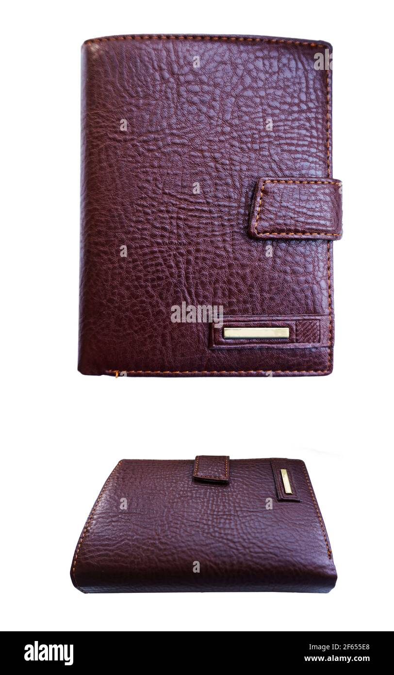 Neue Männer braune Leder Geldbörse auf weißem Hintergrund isoliert Stockfoto