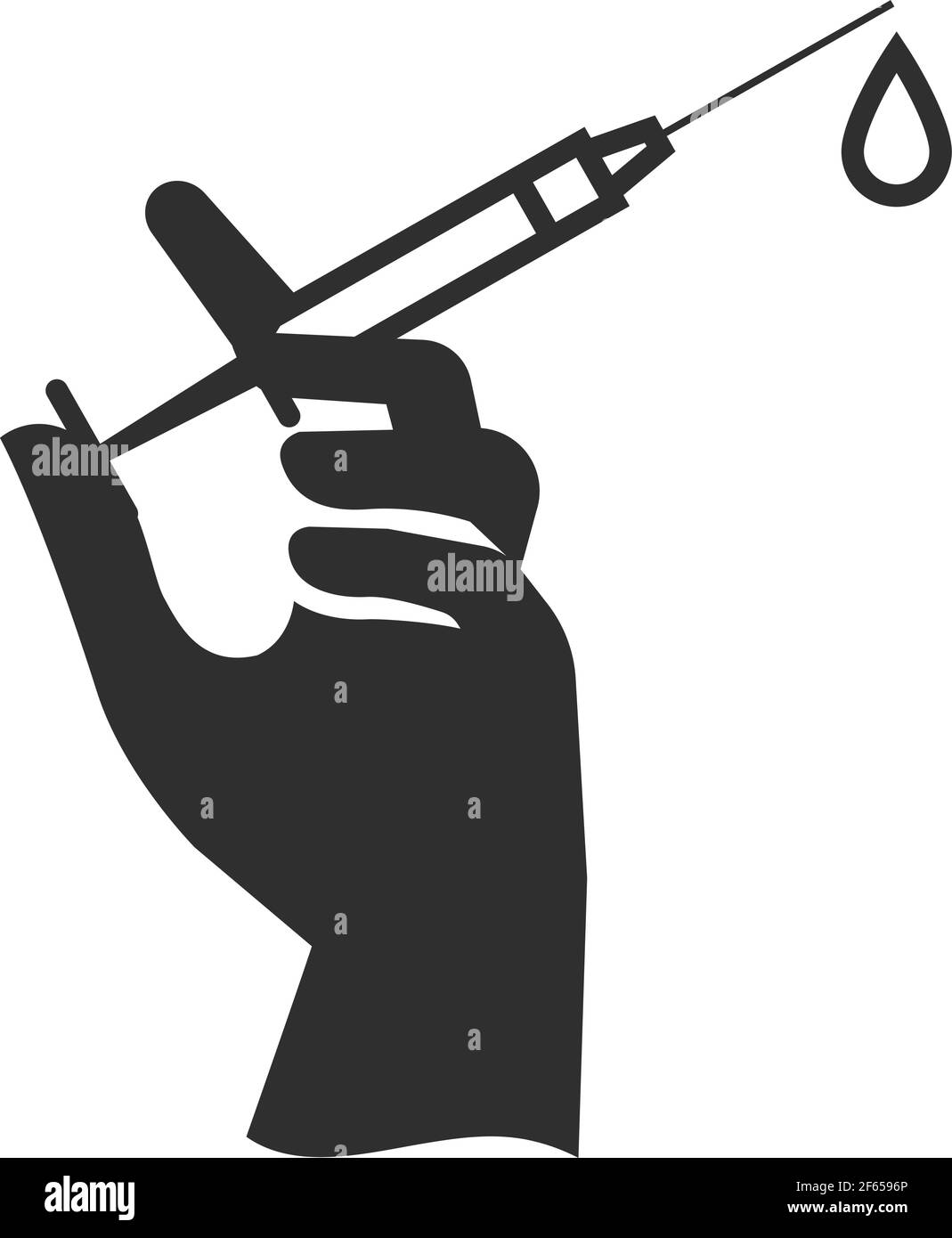 Impfsymbol in Schwarz und Weiß. Impfstoffinjektion mit Spritze. Stock Vektor