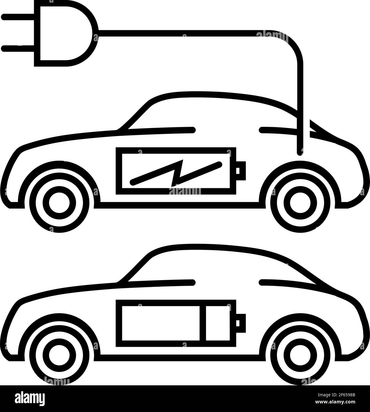 Elektroautos Symbol in dünnen Umriss. Vektorgrafik. Stock Vektor