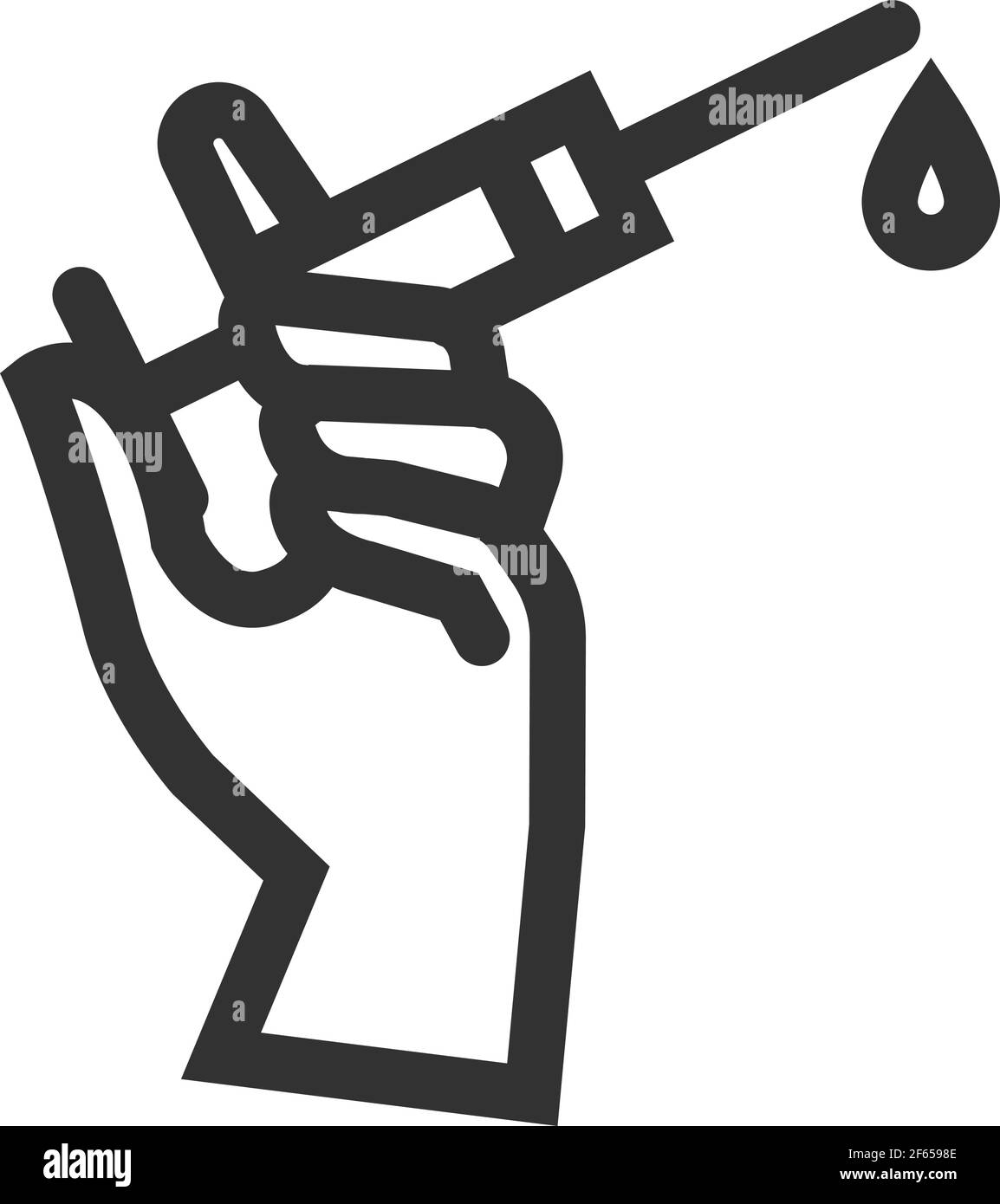 Impfsymbol in dickem Umriss. Impfstoffinjektion mit Spritze. Stock Vektor